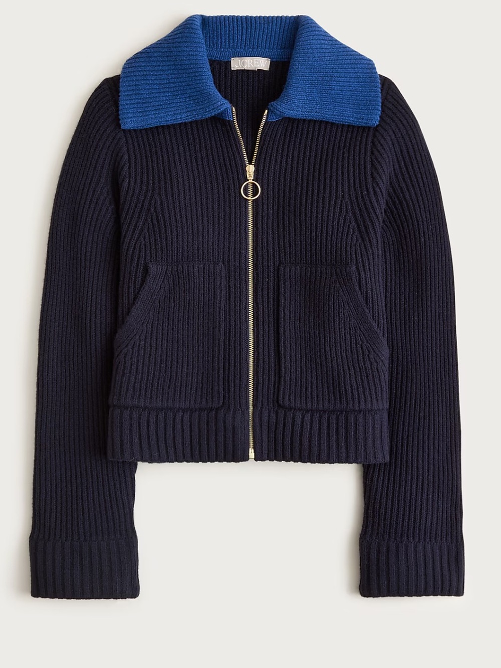 J.Crew Colorblock Collared Full-Zip Sweater Jacket Merino Wool Size XS NWT